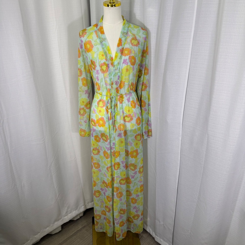 NWOT Savage Fenty Floral Mesh Sheer Maxi Robe Kimino Cover Up XS/S Retro Boho